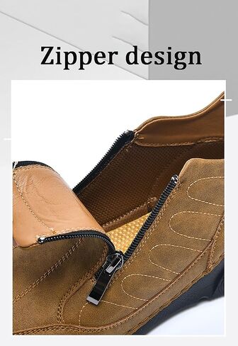 Men's Leather Slip-On Walking Ankle Boots Outdoor Non Slip Double Zipper High Top Driving Work Boots in Saudi Arabia
