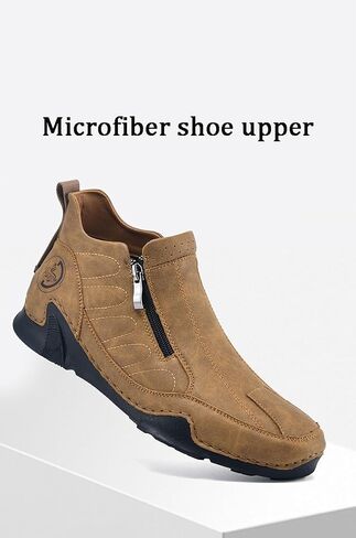 Men's Leather Slip-On Walking Ankle Boots Outdoor Non Slip Double Zipper High Top Driving Work Boots in Saudi Arabia