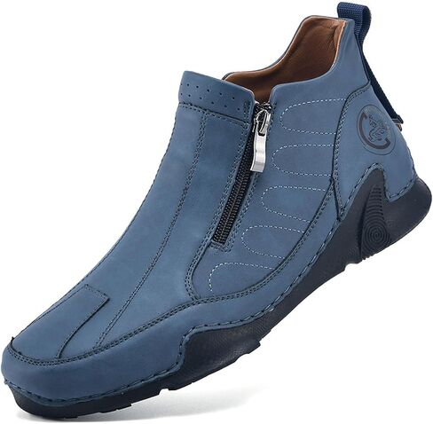 Men's Leather Slip-On Walking Ankle Boots Outdoor Non Slip Double Zipper High Top Driving Work Boots in Saudi Arabia