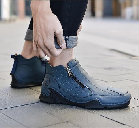 Men's Leather Slip-On Walking Ankle Boots Outdoor Non Slip Double Zipper High Top Driving Work Boots in Saudi Arabia