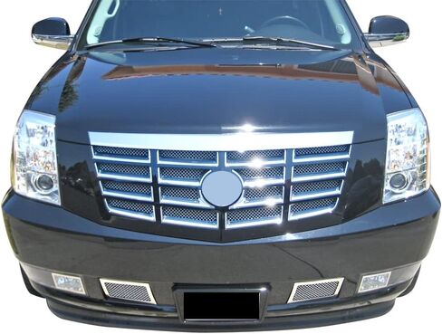 APS Premium Stainless Steel Chrome Mesh Grille Grill Insert Combo Compatible with Cadillac Escalade 2007 2008 2009 2010 2011 2012 2013 2014 Main Upper Tow Hook N19-T52877A in Saudi Arabia