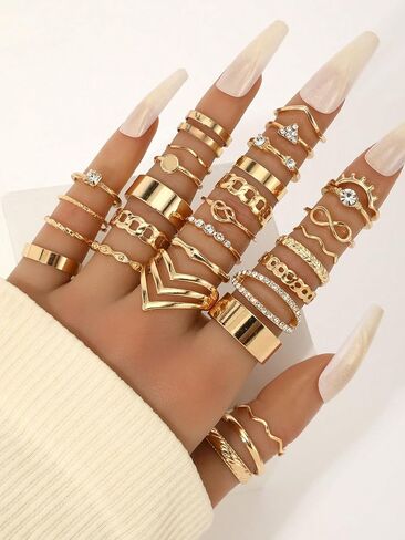 30PCS Gold Rings Set, Boho Knuckle Ring for Women, Delicate Stackable Rings, Fashionable Rings for Women, Stylish Jewelry Accessory for Any Occasion(Gold) in Saudi Arabia