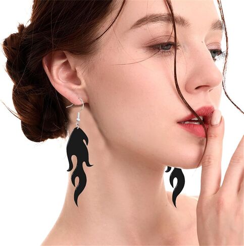 Dreuyet Transparent Flame Earrings for Women Neon Fire Element Earrings Hip Hop Aesthetic Halloween Cosplay Costume in Saudi Arabia