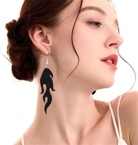 Dreuyet Transparent Flame Earrings for Women Neon Fire Element Earrings Hip Hop Aesthetic Halloween Cosplay Costume in Saudi Arabia