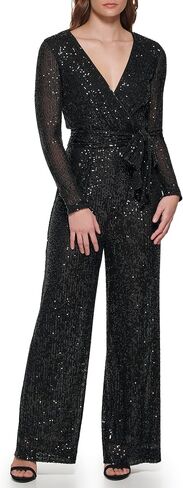 Eliza J womens Long Sleeve V-neck Wrap Sequin Jumpsuit in Saudi Arabia