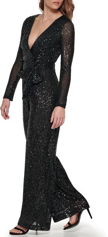 Eliza J womens Long Sleeve V-neck Wrap Sequin Jumpsuit in Saudi Arabia
