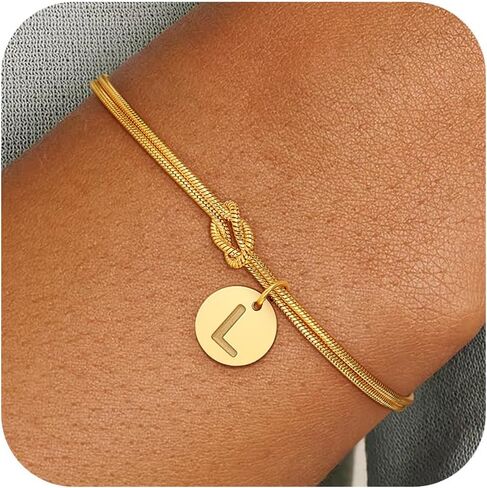 Gold Initial Bracelets for Women Girls - 18K Gold Plated A-Z Initial Bracelet Dainty Knot Bracelet Gold Bracelets for Women Teen Girl Gifts Trendy Stuff in Kuwait