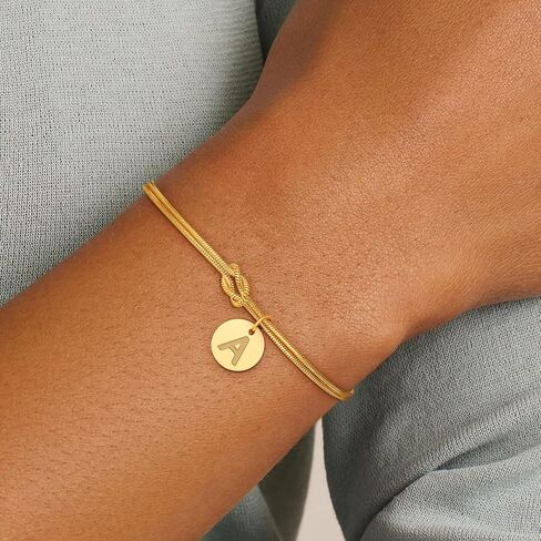 Gold Initial Bracelets for Women Girls - 18K Gold Plated A-Z Initial Bracelet Dainty Knot Bracelet Gold Bracelets for Women Teen Girl Gifts Trendy Stuff in Kuwait