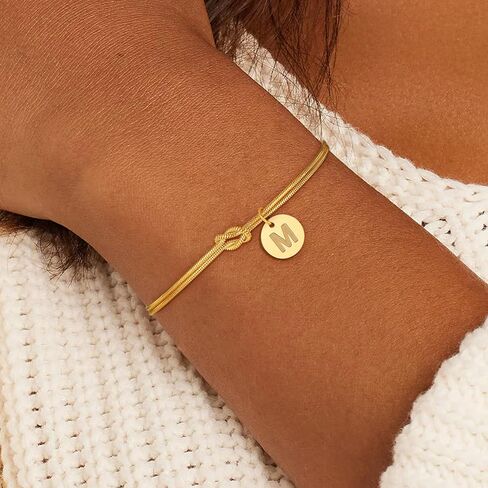 Gold Initial Bracelets for Women Girls - 18K Gold Plated A-Z Initial Bracelet Dainty Knot Bracelet Gold Bracelets for Women Teen Girl Gifts Trendy Stuff in Kuwait