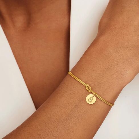 Gold Initial Bracelets for Women Girls - 18K Gold Plated A-Z Initial Bracelet Dainty Knot Bracelet Gold Bracelets for Women Teen Girl Gifts Trendy Stuff in Kuwait