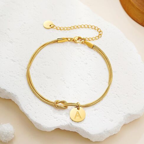 Gold Initial Bracelets for Women Girls - 18K Gold Plated A-Z Initial Bracelet Dainty Knot Bracelet Gold Bracelets for Women Teen Girl Gifts Trendy Stuff in Kuwait