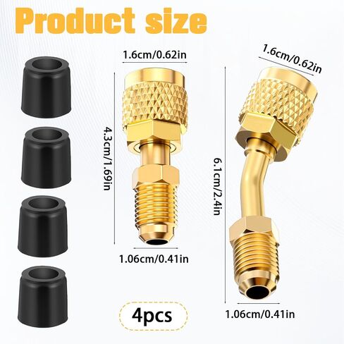 4 قطع R410A محول سبليت صغير لأجهزة القياس نظام تقسيم صغير 5/16 بوصة أنثى إلى 1/4 بوصة ذكر مضيئة 2 محولات مستقيمة و2 بزاوية مع حشوات خرطوم لمكيف الهواء والتكييف in Saudi Arabia