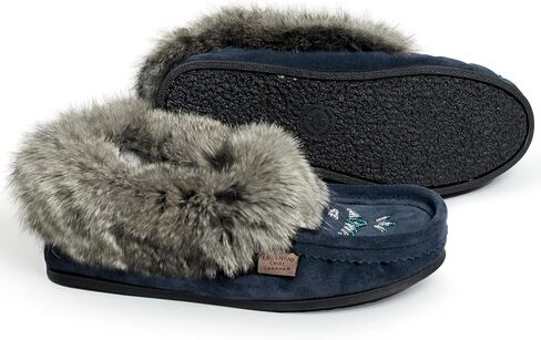 شباشب Laurentian Chief بدون كعب للنساء - شباشب مطرزة من Orlon مع حواف من الفرو ونعل مبطن، شباشب نسائية بجودة كندا، مريحة وأنيقة في الداخل والخارج in Kuwait