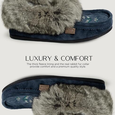 شباشب Laurentian Chief بدون كعب للنساء - شباشب مطرزة من Orlon مع حواف من الفرو ونعل مبطن، شباشب نسائية بجودة كندا، مريحة وأنيقة في الداخل والخارج in Kuwait