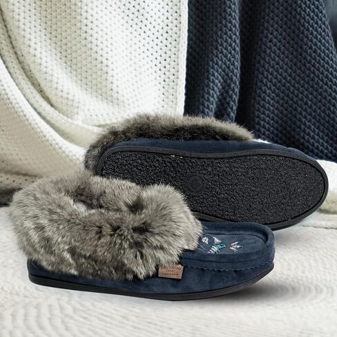 شباشب Laurentian Chief بدون كعب للنساء - شباشب مطرزة من Orlon مع حواف من الفرو ونعل مبطن، شباشب نسائية بجودة كندا، مريحة وأنيقة في الداخل والخارج in Kuwait