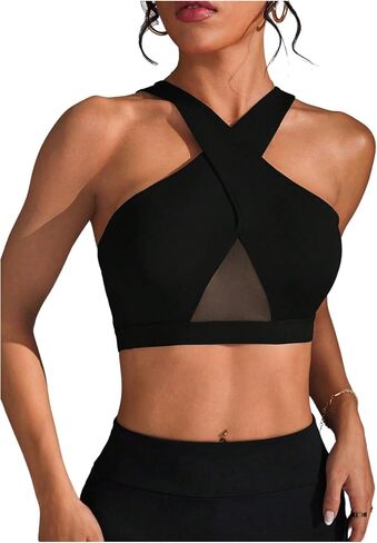 حمالة صدر رياضية للسيدات من SweatyRocks بتصميم شبكي متقاطع وظهر Racerback للتمارين واليوجا in Saudi Arabia