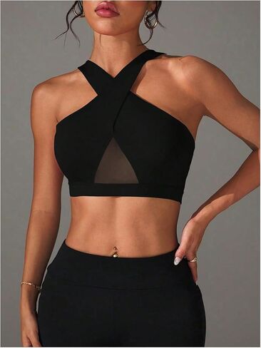 حمالة صدر رياضية للسيدات من SweatyRocks بتصميم شبكي متقاطع وظهر Racerback للتمارين واليوجا in Saudi Arabia