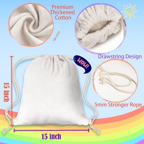 Drawstring Bags 24pcs White Thickened Fabric White Cotton Canvas DIY for Tie Dye Bulk in Saudi Arabia
