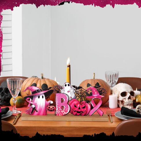 Realspring Happy Halloween Metal Sign Halloween Tiered Tray Decor with Wooden Base Freestanding Black Spooky Bat Witch Decorations for Home Office Tabletop Centerpiece Mantel Shelf Fireplace Decor in Saudi Arabia