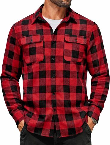 COOFANDY Mens Flannel Shirts Long Sleeve Plaid Button Down Shirt Cotton Casual Work Shirts with Pockets in Saudi Arabia
