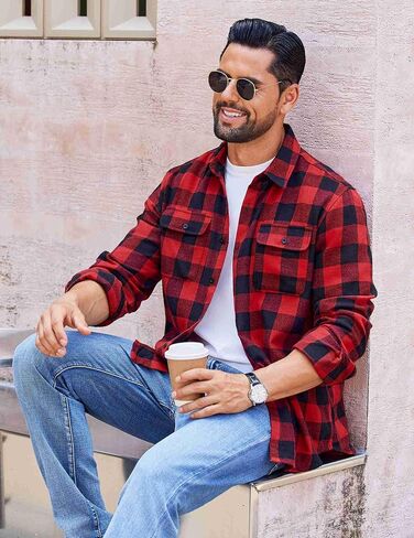 COOFANDY Mens Flannel Shirts Long Sleeve Plaid Button Down Shirt Cotton Casual Work Shirts with Pockets in Saudi Arabia