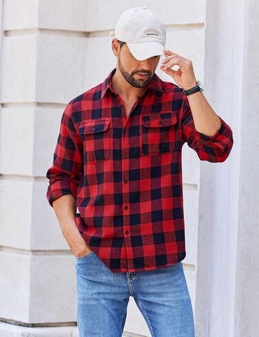COOFANDY Mens Flannel Shirts Long Sleeve Plaid Button Down Shirt Cotton Casual Work Shirts with Pockets in Saudi Arabia