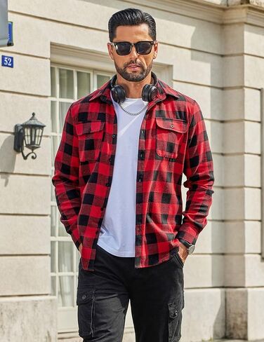 COOFANDY Mens Flannel Shirts Long Sleeve Plaid Button Down Shirt Cotton Casual Work Shirts with Pockets in Saudi Arabia