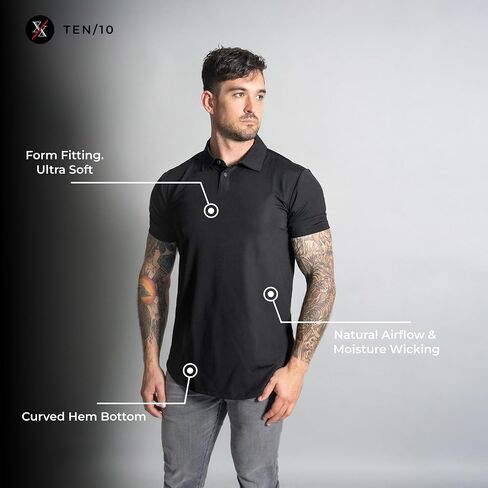 قميص بولو ستراتوس فاخر للرجال من Ten10 Apparel بأكمام قصيرة، حاشية منحنية، ياقة بأزرار in Saudi Arabia