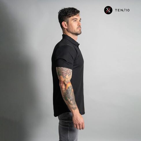 قميص بولو ستراتوس فاخر للرجال من Ten10 Apparel بأكمام قصيرة، حاشية منحنية، ياقة بأزرار in Saudi Arabia