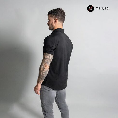 قميص بولو ستراتوس فاخر للرجال من Ten10 Apparel بأكمام قصيرة، حاشية منحنية، ياقة بأزرار in Saudi Arabia