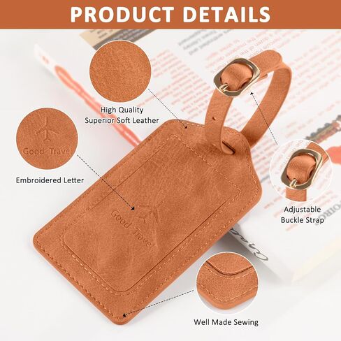 1 Pack Luggage Tag, PU Leather Suitcase Tags Identifiers Privacy Cover ID Label for Travel Bag Suitcase with 2 Pack Luggage Straps for Hats, Bags and Travel Accessories Clip(L-Black) in Kuwait
