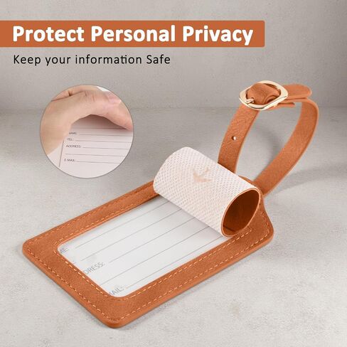 1 Pack Luggage Tag, PU Leather Suitcase Tags Identifiers Privacy Cover ID Label for Travel Bag Suitcase with 2 Pack Luggage Straps for Hats, Bags and Travel Accessories Clip(L-Black) in Kuwait