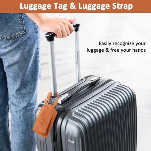 1 Pack Luggage Tag, PU Leather Suitcase Tags Identifiers Privacy Cover ID Label for Travel Bag Suitcase with 2 Pack Luggage Straps for Hats, Bags and Travel Accessories Clip(L-Black) in Kuwait