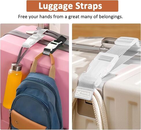 1 Pack Luggage Tag, PU Leather Suitcase Tags Identifiers Privacy Cover ID Label for Travel Bag Suitcase with 2 Pack Luggage Straps for Hats, Bags and Travel Accessories Clip(L-Black) in Kuwait