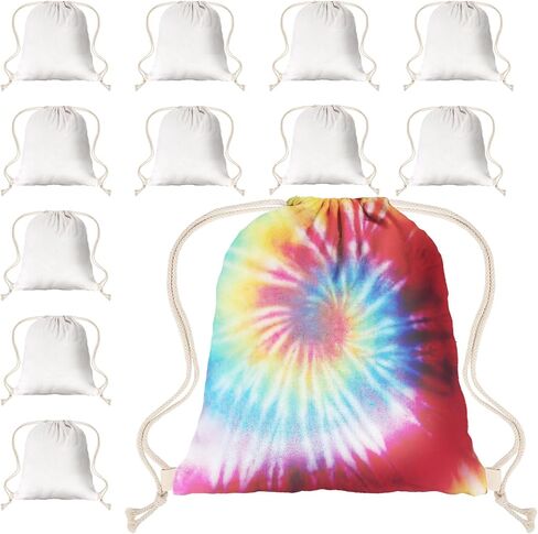 Drawstring Bags 24pcs White Thickened Fabric White Cotton Canvas DIY for Tie Dye Bulk in Saudi Arabia