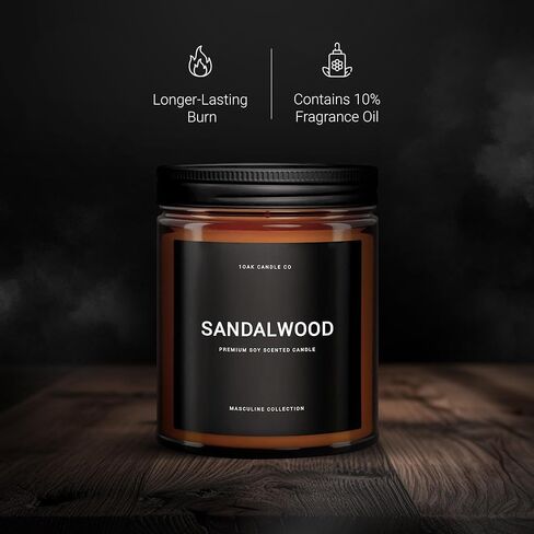 شموع معطرة 1OAK للرجال - شموع خشب الصندل - شمعة رجالية للمنزل - شمعة رجالية - قسط طويل الاشتعال - شمع الصويا in Saudi Arabia
