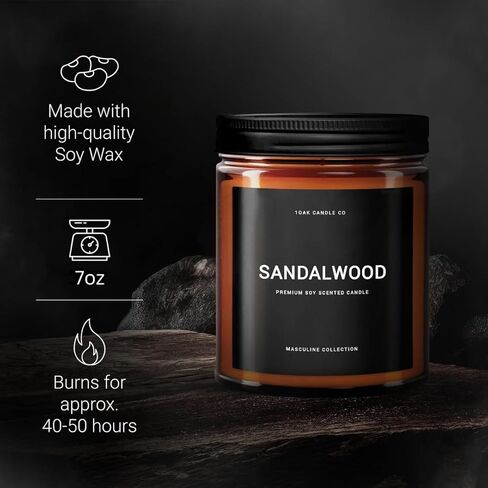 شموع معطرة 1OAK للرجال - شموع خشب الصندل - شمعة رجالية للمنزل - شمعة رجالية - قسط طويل الاشتعال - شمع الصويا in Saudi Arabia