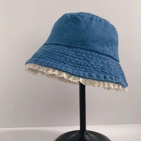 Bucket Hat for Women Cute Y2k Lace Wide Brim Jean Hat Summer Travel Beach Sun Hats Packable Denim Bucket Hat in Kuwait