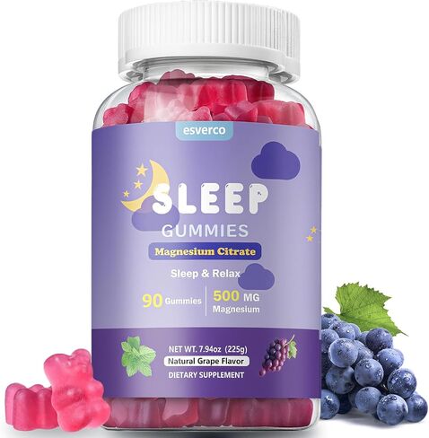 Sleep Gummies, 500mg Magnesium Citrate, High Absorption Magnesium Gummies with L-Theanine and Herbal Blend for Sleep, Mood, Relaxation, for Adults, Vegan, Grape Flavor, 60 Count in Kuwait