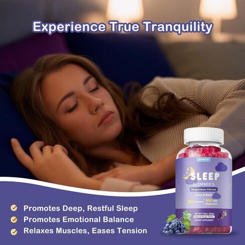 Sleep Gummies, 500mg Magnesium Citrate, High Absorption Magnesium Gummies with L-Theanine and Herbal Blend for Sleep, Mood, Relaxation, for Adults, Vegan, Grape Flavor, 60 Count in Kuwait