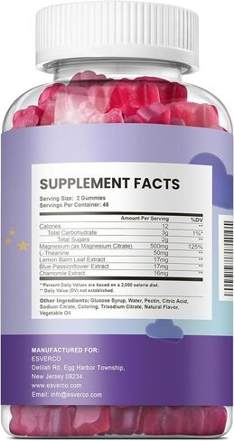 Sleep Gummies, 500mg Magnesium Citrate, High Absorption Magnesium Gummies with L-Theanine and Herbal Blend for Sleep, Mood, Relaxation, for Adults, Vegan, Grape Flavor, 60 Count in Kuwait