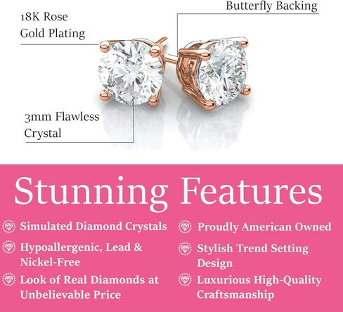 Cate & Chloe Mia Diamond-Simulated Stud Earrings, CZ Stud Earrings, Round CZ Studs, Crystal Earrings, Classic Studs, Best Earrings for Women in Kuwait