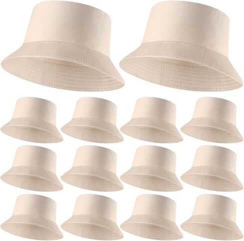 12 Pcs Bucket Hats for Women Men Unisex Athletic Fishing Cap Sun Hat with UV Protection Cotton Beach Cap Foldable Solid Plain Color Packable Summer Hats for Travel Outdoor Sports, Beige in Saudi Arabia