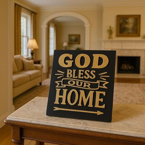 Plaque: GOD BLESS OUR HOME -Made in USA in Saudi Arabia