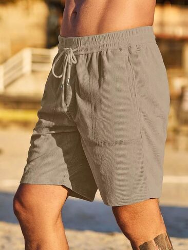 Men Corduroy Shorts Elastic Waist Drawstring Cotton Casual Classic Fit Flat Front Lightweight Summer Beach Shorts(S-2XL) in Saudi Arabia
