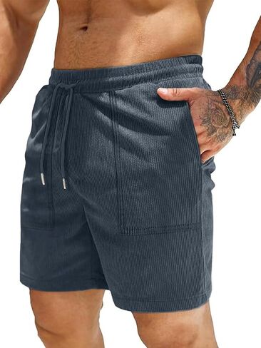 Men Corduroy Shorts Elastic Waist Drawstring Cotton Casual Classic Fit Flat Front Lightweight Summer Beach Shorts(S-2XL) in Saudi Arabia