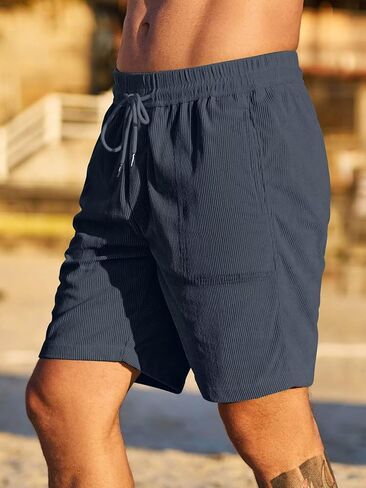 Men Corduroy Shorts Elastic Waist Drawstring Cotton Casual Classic Fit Flat Front Lightweight Summer Beach Shorts(S-2XL) in Saudi Arabia