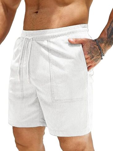 Men Corduroy Shorts Elastic Waist Drawstring Cotton Casual Classic Fit Flat Front Lightweight Summer Beach Shorts(S-2XL) in Saudi Arabia