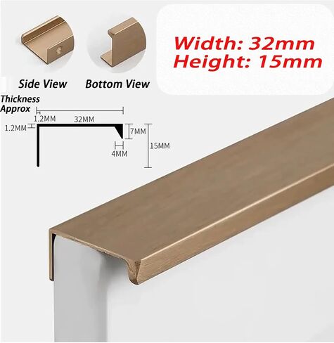 Minimalist Concealed Cabinet Pull, Edge Pulls, Right Angle Flush-Mount Handle for Wardrobe, Drawer/Full-Length Closet Doors(Bronze,1.2x32x15x1200mm) in Saudi Arabia