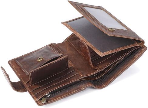 Men's Large Capacity RFID Blocking Trifold Wallet Genuine Leather Travel Design Holds Multiple Cards Coffee Brown (COFFEE) in Saudi Arabia